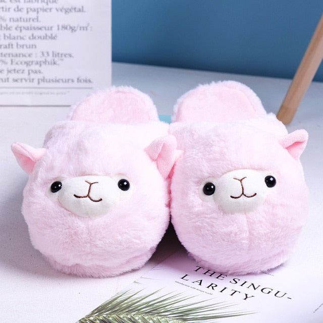 Cute Cartoon Alpaca House Women Fur Slippers Winter Warm Plush Parent-Child Floor Slides Indoor Bedroom Girls Fluffy Slippes-Dollar Bargains Online Shopping Australia