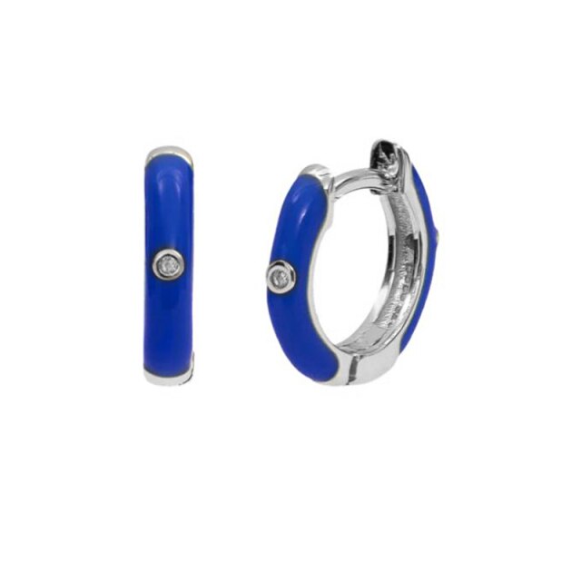 Silver Color Blue Crystal Series Hoop Earrings For Women Fashion Enamel Dripping Oil Heart Charm Piercing Party Earrings-Dollar Bargains Online Shopping Australia