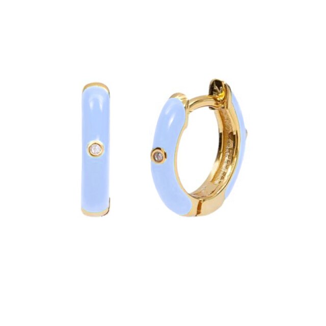 Silver Color Blue Crystal Series Hoop Earrings For Women Fashion Enamel Dripping Oil Heart Charm Piercing Party Earrings-Dollar Bargains Online Shopping Australia