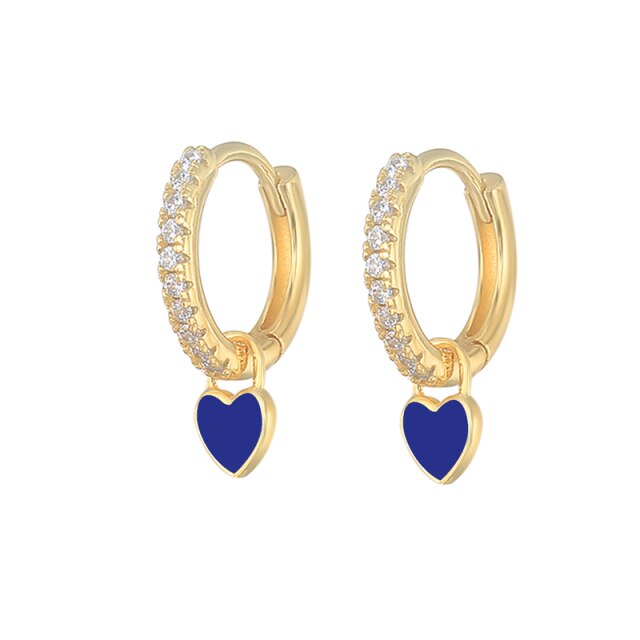 Silver Color Blue Crystal Series Hoop Earrings For Women Fashion Enamel Dripping Oil Heart Charm Piercing Party Earrings-Dollar Bargains Online Shopping Australia