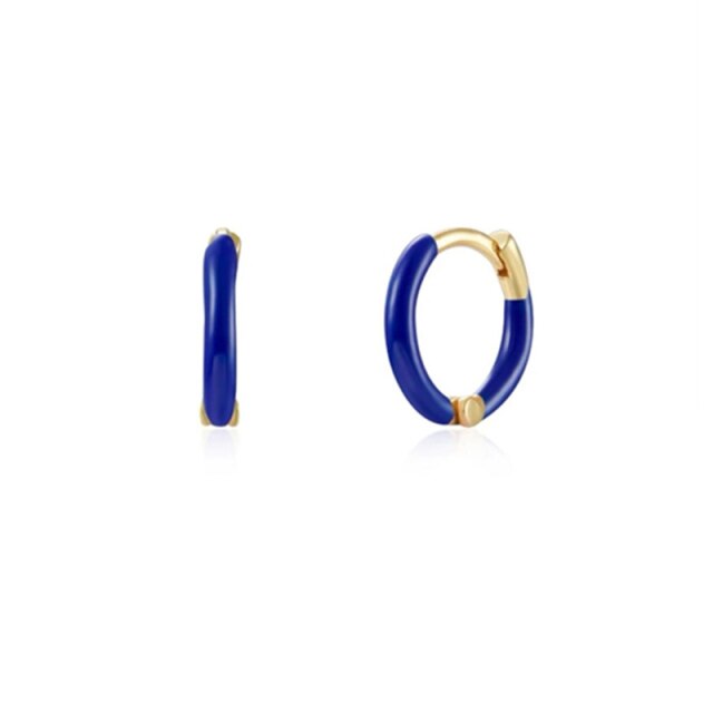 Silver Color Blue Crystal Series Hoop Earrings For Women Fashion Enamel Dripping Oil Heart Charm Piercing Party Earrings-Dollar Bargains Online Shopping Australia