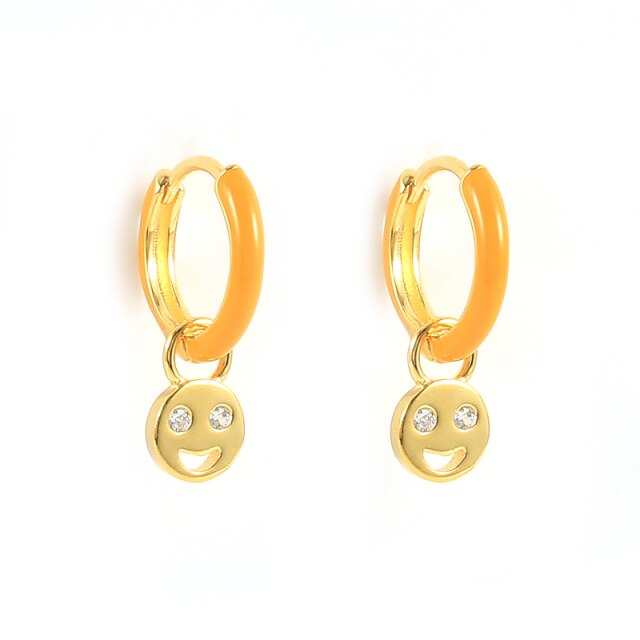 925 Sterling Silver Fashion Colored Enamel Heart Pendants Hoop Earrings For Women Cute Smiley Face Charm Drop Oil Earrings-Dollar Bargains Online Shopping Australia