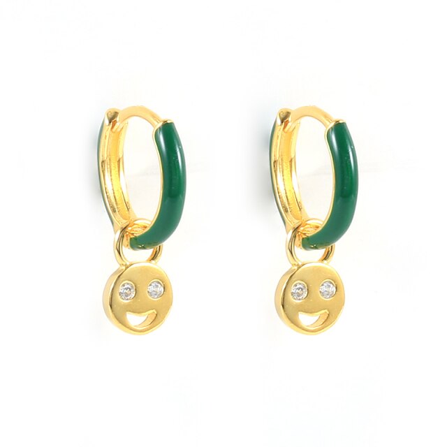 925 Sterling Silver Fashion Colored Enamel Heart Pendants Hoop Earrings For Women Cute Smiley Face Charm Drop Oil Earrings-Dollar Bargains Online Shopping Australia