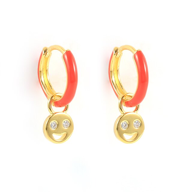 925 Sterling Silver Fashion Colored Enamel Heart Pendants Hoop Earrings For Women Cute Smiley Face Charm Drop Oil Earrings-Dollar Bargains Online Shopping Australia