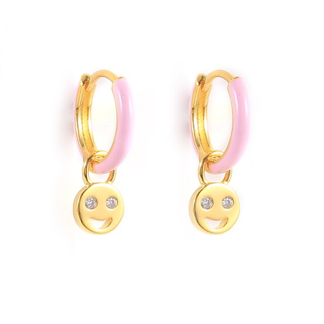 925 Sterling Silver Fashion Colored Enamel Heart Pendants Hoop Earrings For Women Cute Smiley Face Charm Drop Oil Earrings-Dollar Bargains Online Shopping Australia