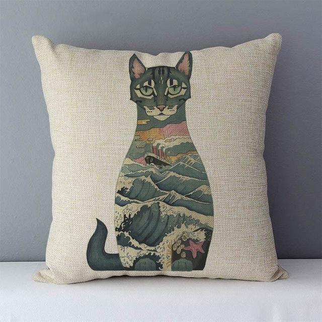 Couch cushion Cartoon cat printed quality cotton linen home decorative pillows kids bedroom Decor pillowcase-Dollar Bargains Online Shopping Australia