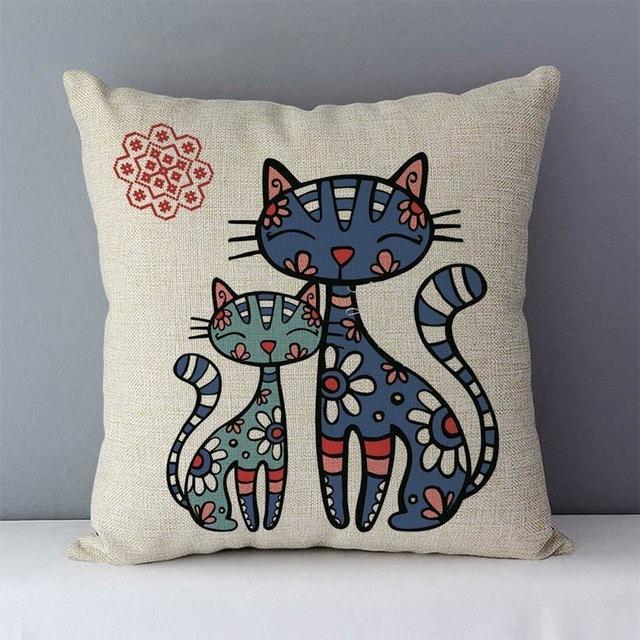 Couch cushion Cartoon cat printed quality cotton linen home decorative pillows kids bedroom Decor pillowcase-Dollar Bargains Online Shopping Australia