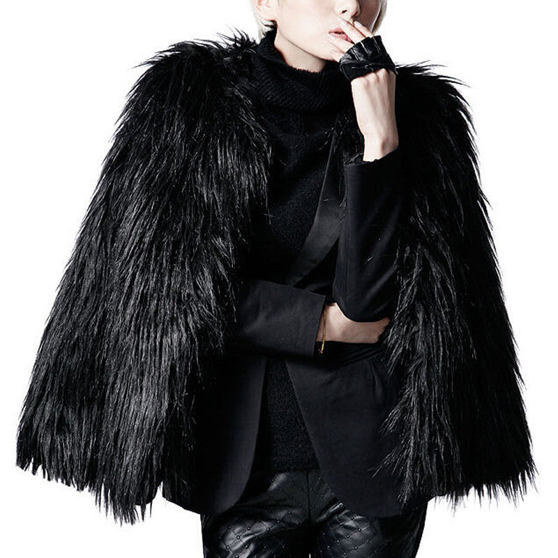 Women Winter Black Fur Coat Long Sleeve Faux Fur Outerwear Lady Short Style Fur Jacket SWQ0077-5-Dollar Bargains Online Shopping Australia