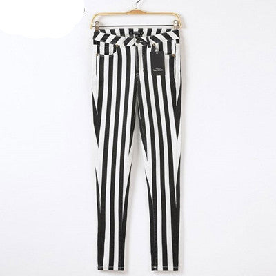 Casual Spring Women Pencil Pants High Waist Cotton Black White Striped Women's Pants Fashion Office Slim Women Trousers-Dollar Bargains Online Shopping Australia