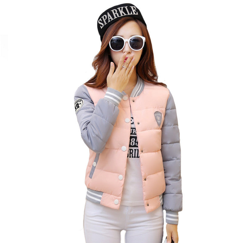 autumn winter women warm baseball jacket candy color Splice plus size jacket cotton padded for elegant ladies zipper coats hem-Dollar Bargains Online Shopping Australia