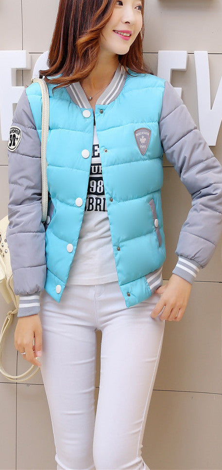 autumn winter women warm baseball jacket candy color Splice plus size jacket cotton padded for elegant ladies zipper coats hem-Dollar Bargains Online Shopping Australia