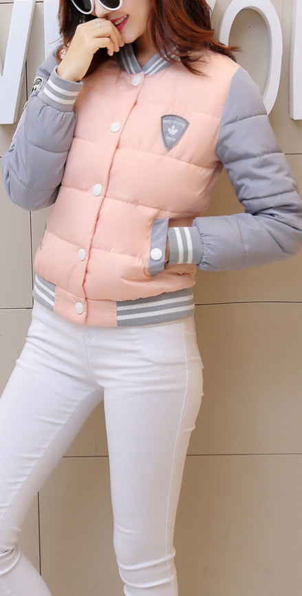 autumn winter women warm baseball jacket candy color Splice plus size jacket cotton padded for elegant ladies zipper coats hem-Dollar Bargains Online Shopping Australia