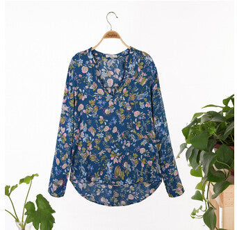 Fashion Women Elegant vintage Long Sleeve V-neck Floral Print Blouses OL Shirts Casual Women Blouse Tops-Dollar Bargains Online Shopping Australia