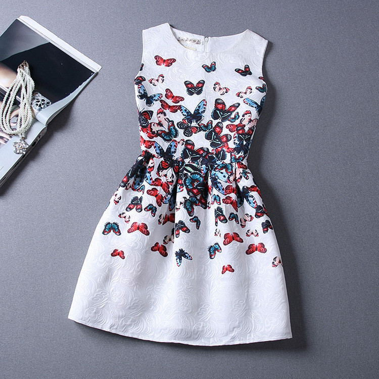 Summer Style Dresses For Girl Butterfly Flower Printed Sleeveless Formal Girl Dresses Teenagers Party Dress-Dollar Bargains Online Shopping Australia