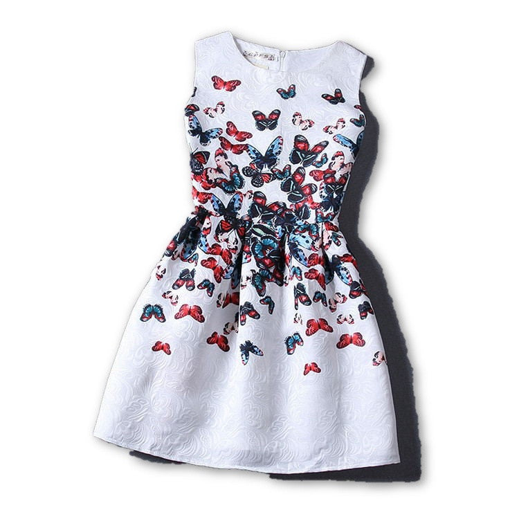 Summer Style Dresses For Girl Butterfly Flower Printed Sleeveless Formal Girl Dresses Teenagers Party Dress-Dollar Bargains Online Shopping Australia