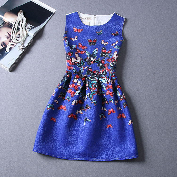 Summer Style Dresses For Girl Butterfly Flower Printed Sleeveless Formal Girl Dresses Teenagers Party Dress-Dollar Bargains Online Shopping Australia