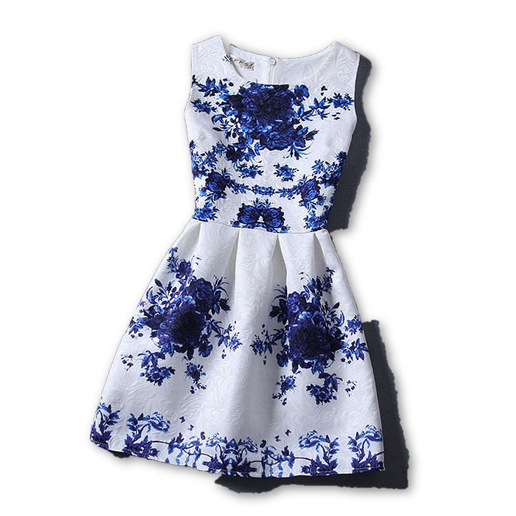 Summer Style Dresses For Girl Butterfly Flower Printed Sleeveless Formal Girl Dresses Teenagers Party Dress-Dollar Bargains Online Shopping Australia