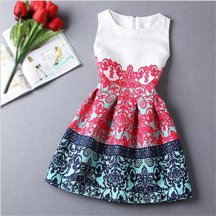 Summer Style Dresses For Girl Butterfly Flower Printed Sleeveless Formal Girl Dresses Teenagers Party Dress-Dollar Bargains Online Shopping Australia