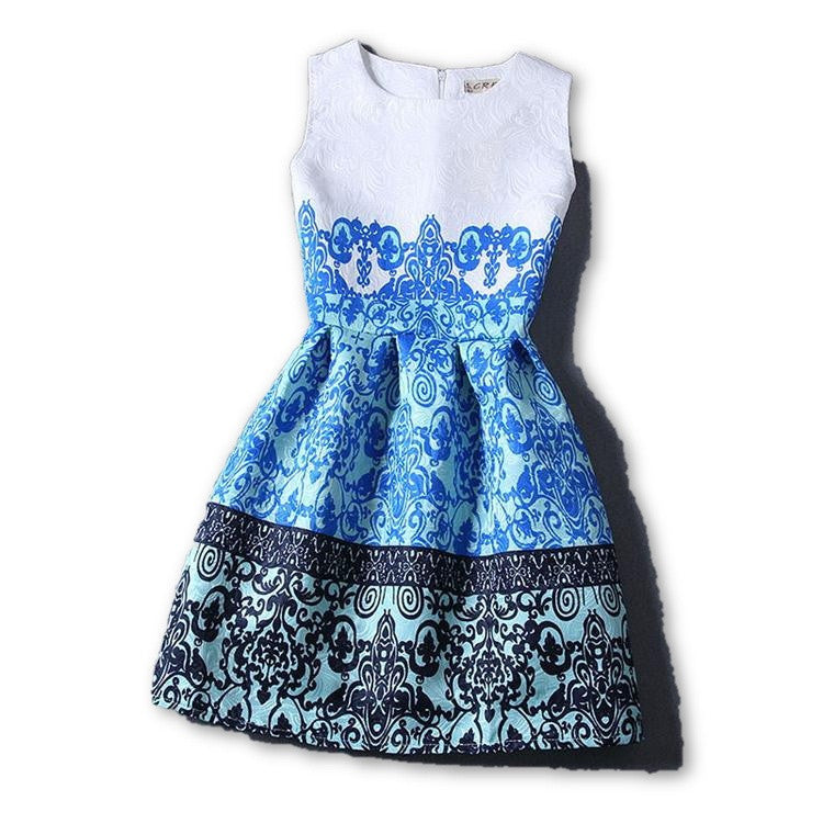 Summer Style Dresses For Girl Butterfly Flower Printed Sleeveless Formal Girl Dresses Teenagers Party Dress-Dollar Bargains Online Shopping Australia