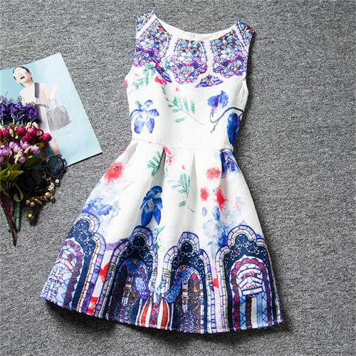 Summer Style Dresses For Girl Butterfly Flower Printed Sleeveless Formal Girl Dresses Teenagers Party Dress-Dollar Bargains Online Shopping Australia