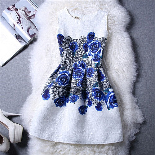 Summer Style Dresses For Girl Butterfly Flower Printed Sleeveless Formal Girl Dresses Teenagers Party Dress-Dollar Bargains Online Shopping Australia