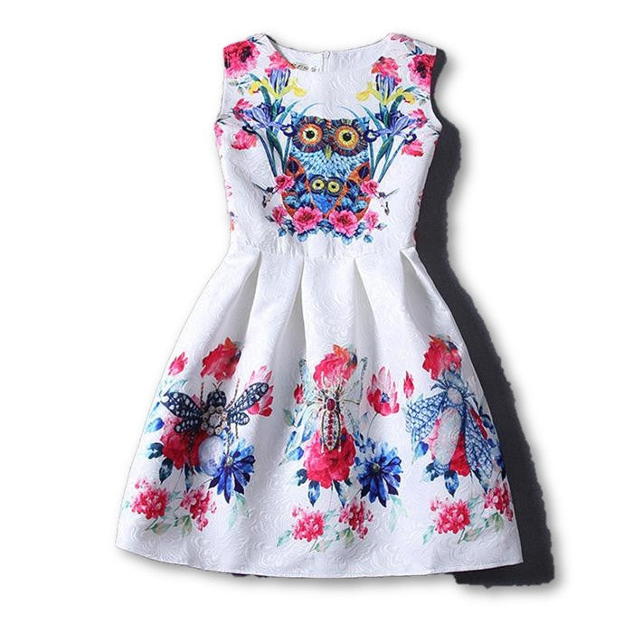 Summer Style Dresses For Girl Butterfly Flower Printed Sleeveless Formal Girl Dresses Teenagers Party Dress-Dollar Bargains Online Shopping Australia