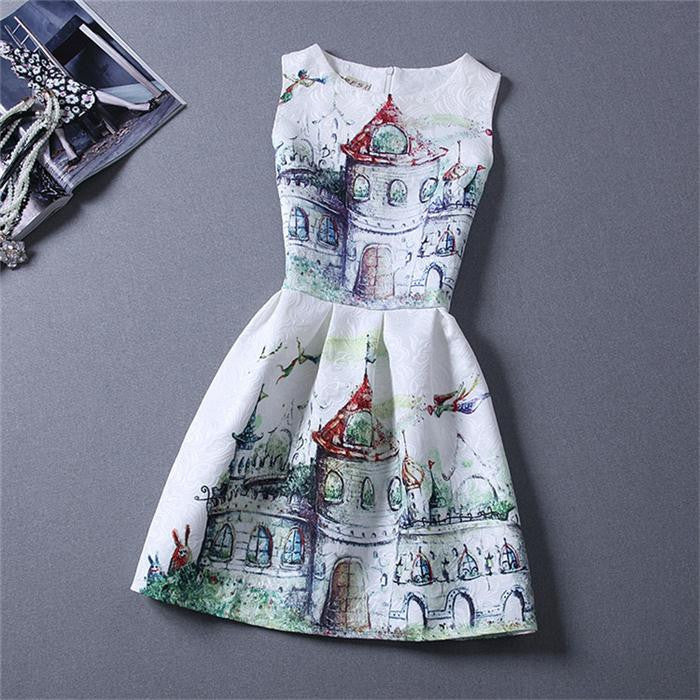 Summer Style Dresses For Girl Butterfly Flower Printed Sleeveless Formal Girl Dresses Teenagers Party Dress-Dollar Bargains Online Shopping Australia