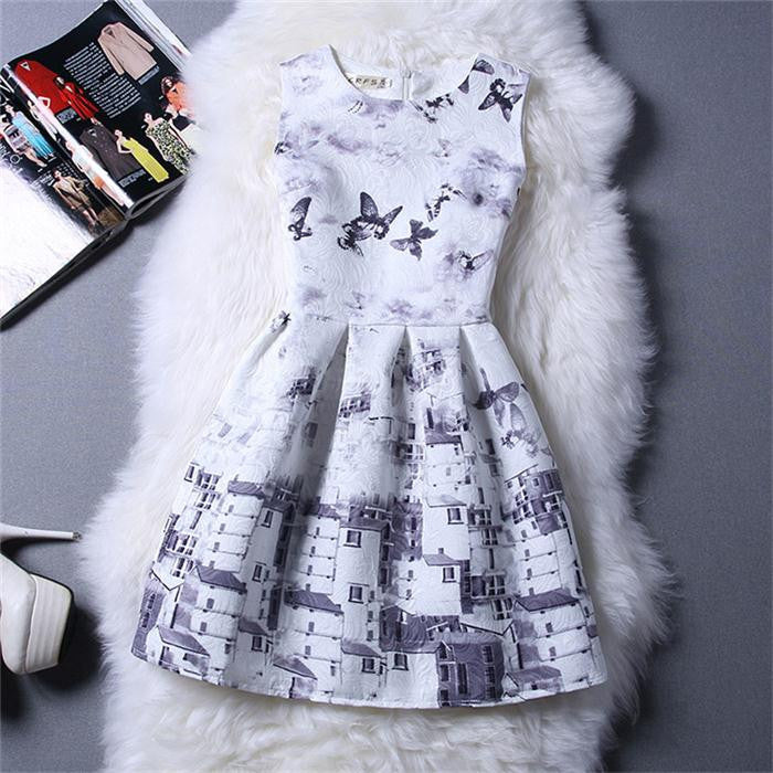 Summer Style Dresses For Girl Butterfly Flower Printed Sleeveless Formal Girl Dresses Teenagers Party Dress-Dollar Bargains Online Shopping Australia