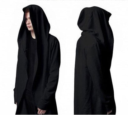 Black Cloak Hooded Male Streetwear Hip Hop Long Hoodies Clothing Men Outerwear Cool Man-Dollar Bargains Online Shopping Australia