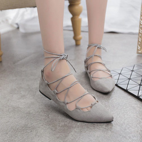 Fashion Women Shoes Flats Casual Pointed Toe cross strappy Suede Gladiator Flat Shoes Zapatillas Mujer Size 34-43-Dollar Bargains Online Shopping Australia