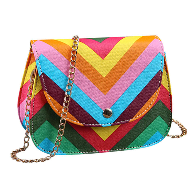 Women Brand Bag Rainbow Color Stripes Ladies Rivet leather Crossbody Shoulder bag Party bags Messenger bag-Dollar Bargains Online Shopping Australia