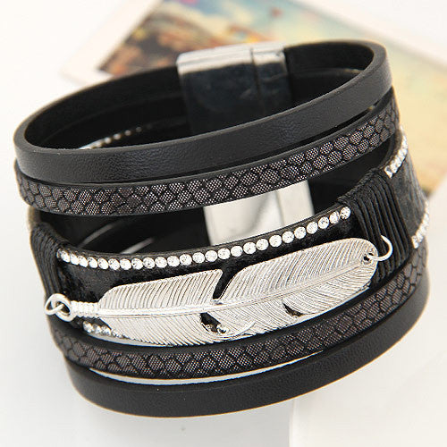Fashion Alloy Feather Leaves Wide Magnetic Leather bracelets & bangles Multilayer Bracelets Jewelry for Women Men Gift-Dollar Bargains Online Shopping Australia