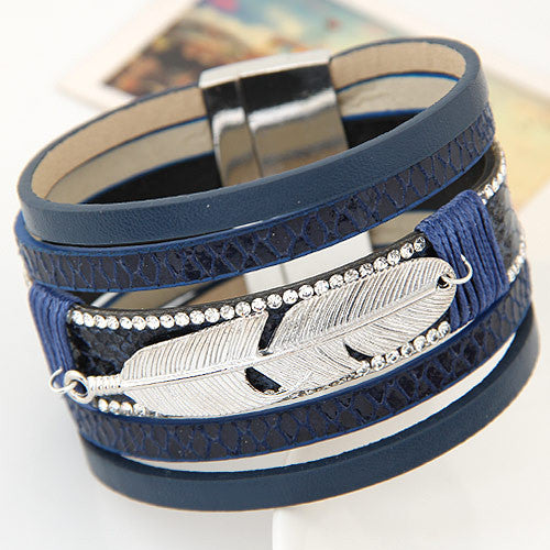 Fashion Alloy Feather Leaves Wide Magnetic Leather bracelets & bangles Multilayer Bracelets Jewelry for Women Men Gift-Dollar Bargains Online Shopping Australia