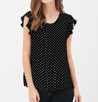 Summer Women Blouses Print shirts Casual Women Top ruffles sleeve Blue Polka Dot Blouses summer style For Women-Dollar Bargains Online Shopping Australia