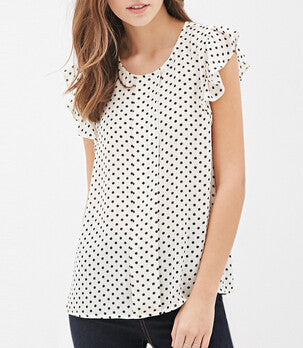 Summer Women Blouses Print shirts Casual Women Top ruffles sleeve Blue Polka Dot Blouses summer style For Women-Dollar Bargains Online Shopping Australia
