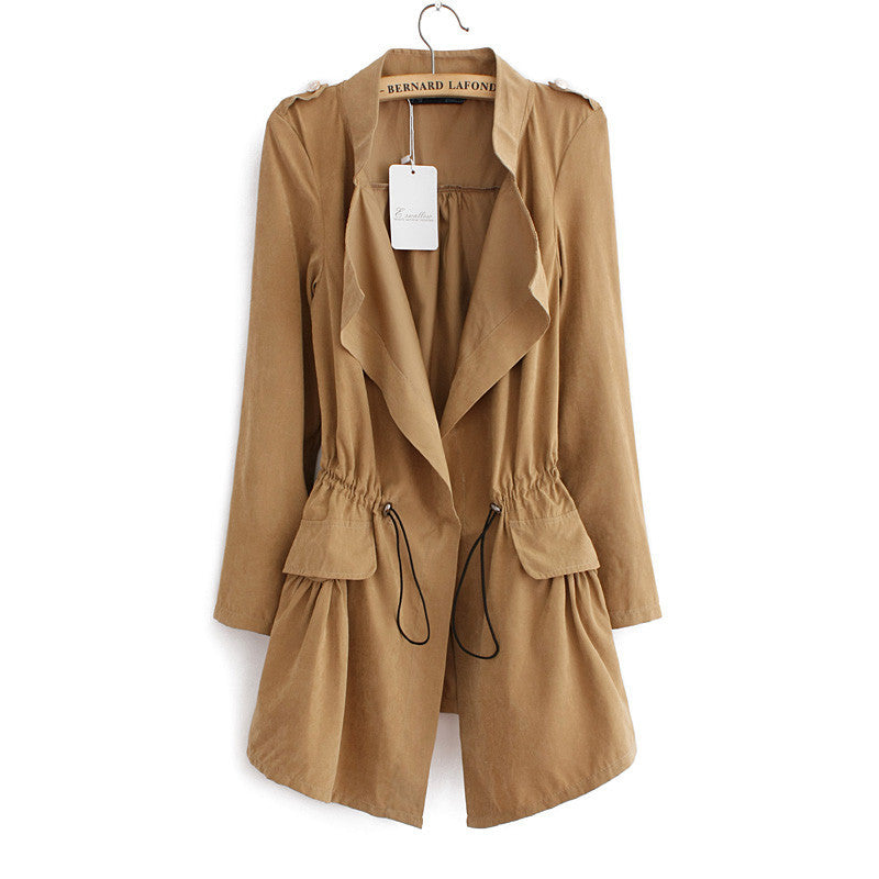 Women autumn office long trench plus size full sleeve drawstring Waist coats casual streetwear tops CT1089-Dollar Bargains Online Shopping Australia