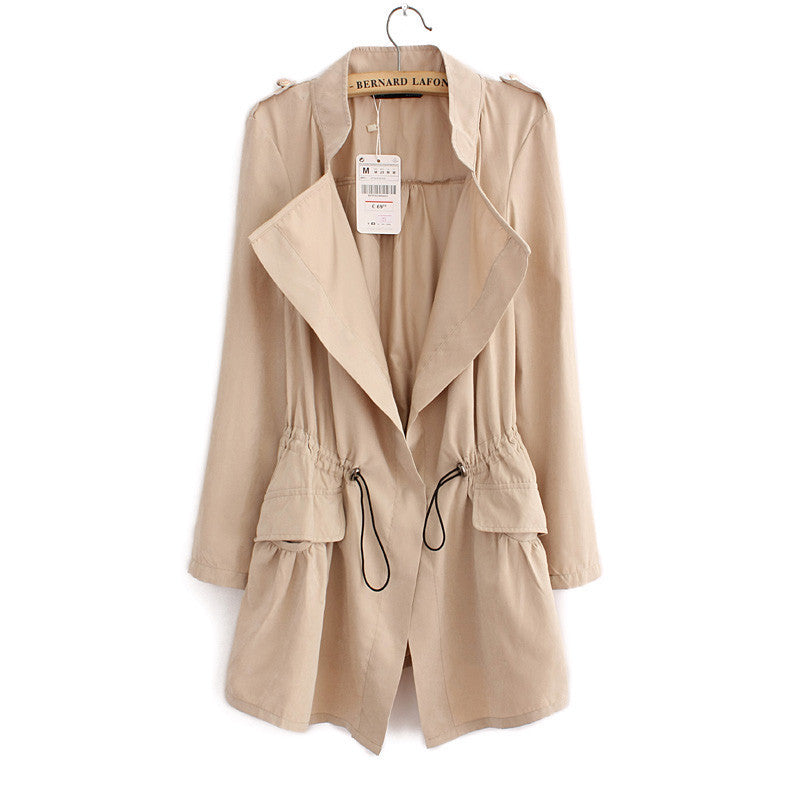 Women autumn office long trench plus size full sleeve drawstring Waist coats casual streetwear tops CT1089-Dollar Bargains Online Shopping Australia