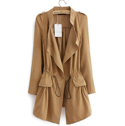 Women autumn office long trench plus size full sleeve drawstring Waist coats casual streetwear tops CT1089-Dollar Bargains Online Shopping Australia
