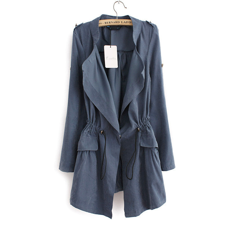 Women autumn office long trench plus size full sleeve drawstring Waist coats casual streetwear tops CT1089-Dollar Bargains Online Shopping Australia