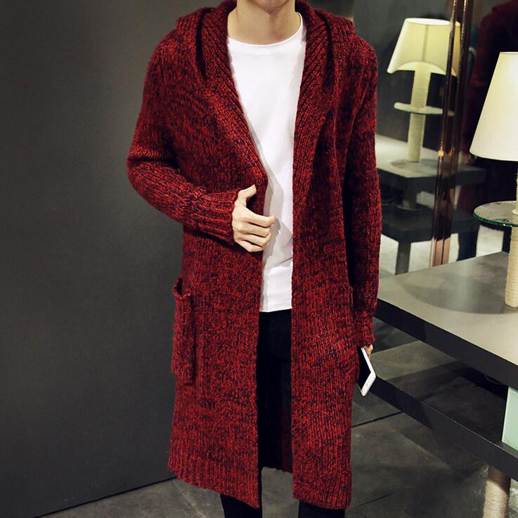 Autumn Winter Loose Long Mens Cardigans Sweaters Fashion Big Size Jumpers Mens Hooded Sueter Knit Sweater Jersey-Dollar Bargains Online Shopping Australia