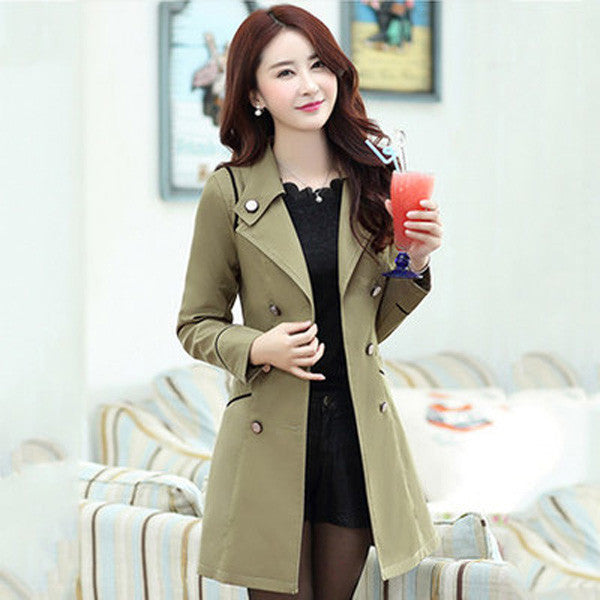Spring Autumn Trench Coat Fashion Turn Down Collar Trench Coat Women Color Long Slim Double Breasted Coats A0210-Dollar Bargains Online Shopping Australia