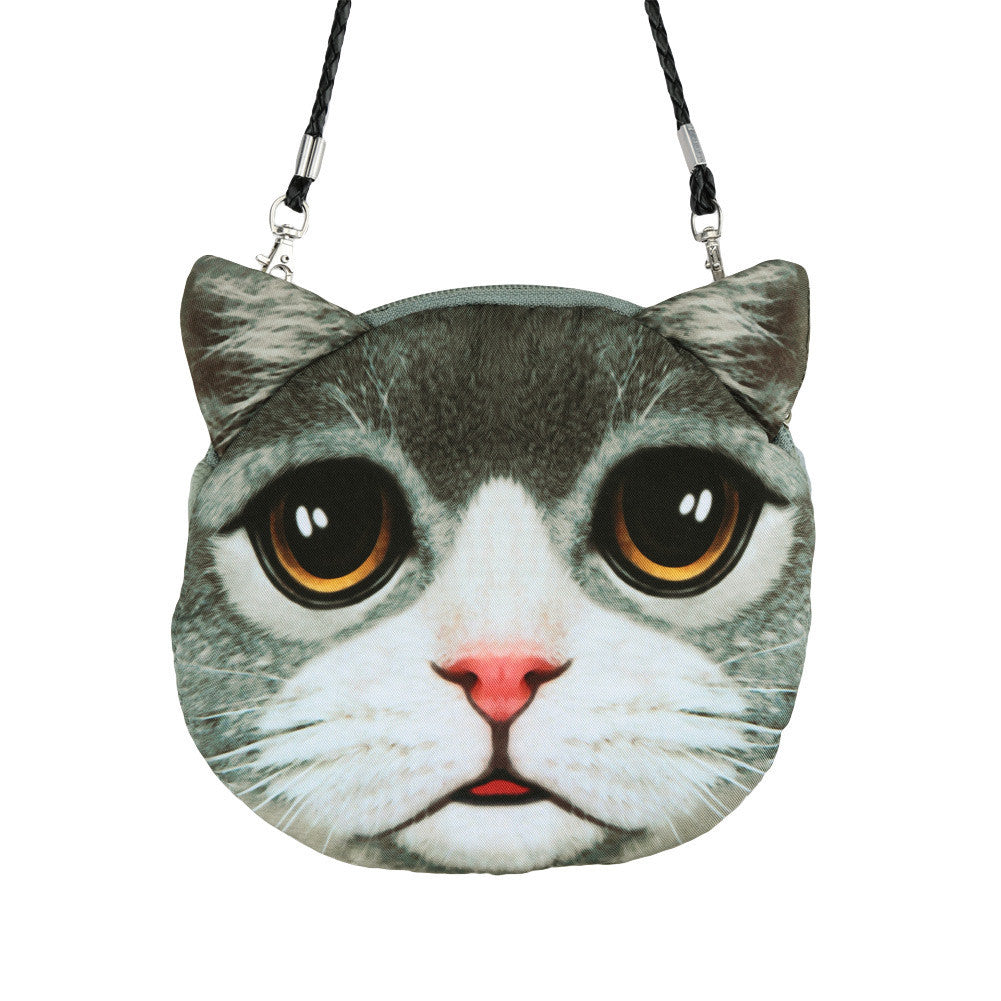 Women Cute Shoulder Bag Cat Face Pouch Bag Cartoon Print Zipper Closure Messenger Bag Coin Purse Clutch Bag-Dollar Bargains Online Shopping Australia