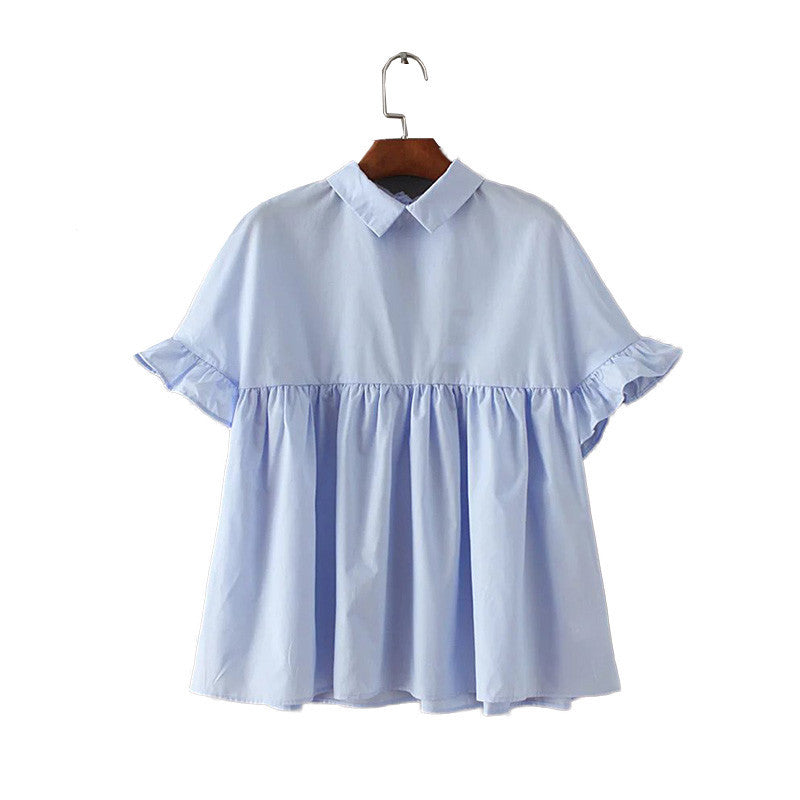 women elegant butterfly sleeve loose pleated cute shirts pleated blue back bow short sleeve blouse summer casual tops DT729-Dollar Bargains Online Shopping Australia