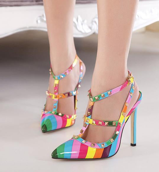 Women Shoes Fashion Pointed Toe High Heels Shoes Women Pumps Rainbow Rivets Sandals Zapatos Mujer Wedding Shoes 533-Dollar Bargains Online Shopping Australia