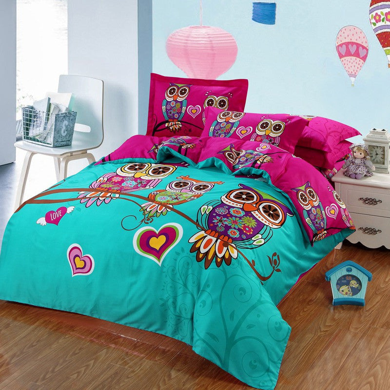 Adult/kids owl bedding set blue boys/girls quilt duvet cover bed sheet cartoon pattern bedspread king queen twin size bed linen-Dollar Bargains Online Shopping Australia