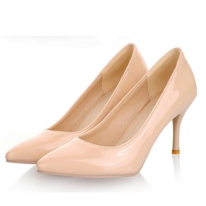 Women Nude Color Patent Leather Pumps Red Pointy Toe Basic Work Stiletto High Heel Pump Stilettos Party Shoes-Dollar Bargains Online Shopping Australia