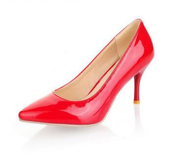 Women Nude Color Patent Leather Pumps Red Pointy Toe Basic Work Stiletto High Heel Pump Stilettos Party Shoes-Dollar Bargains Online Shopping Australia