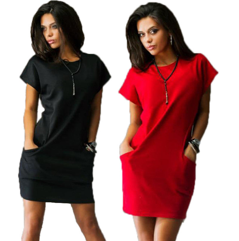 Summer women Slim dress o-neck Black and red dress Casual Batwing Short sleeve mini Shirt Dress Vestidos Bodycon-Dollar Bargains Online Shopping Australia
