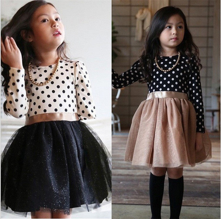 Winter Dress For Girl Long Sleeve Bow-Knot Princess Girls Dresses Polka Dot Print Kids Clothes Casual Baby Clothing-Dollar Bargains Online Shopping Australia