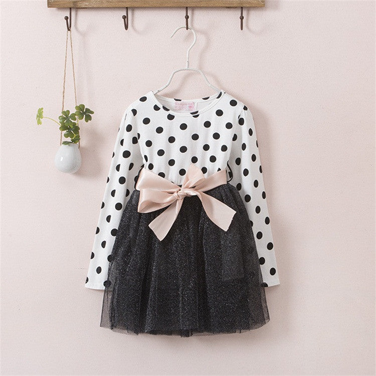 Winter Dress For Girl Long Sleeve Bow-Knot Princess Girls Dresses Polka Dot Print Kids Clothes Casual Baby Clothing-Dollar Bargains Online Shopping Australia